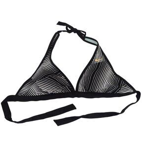 Nike Triangle Bikini Top‎ Womens 14 Black White Stripe Tie Back Removable Pads